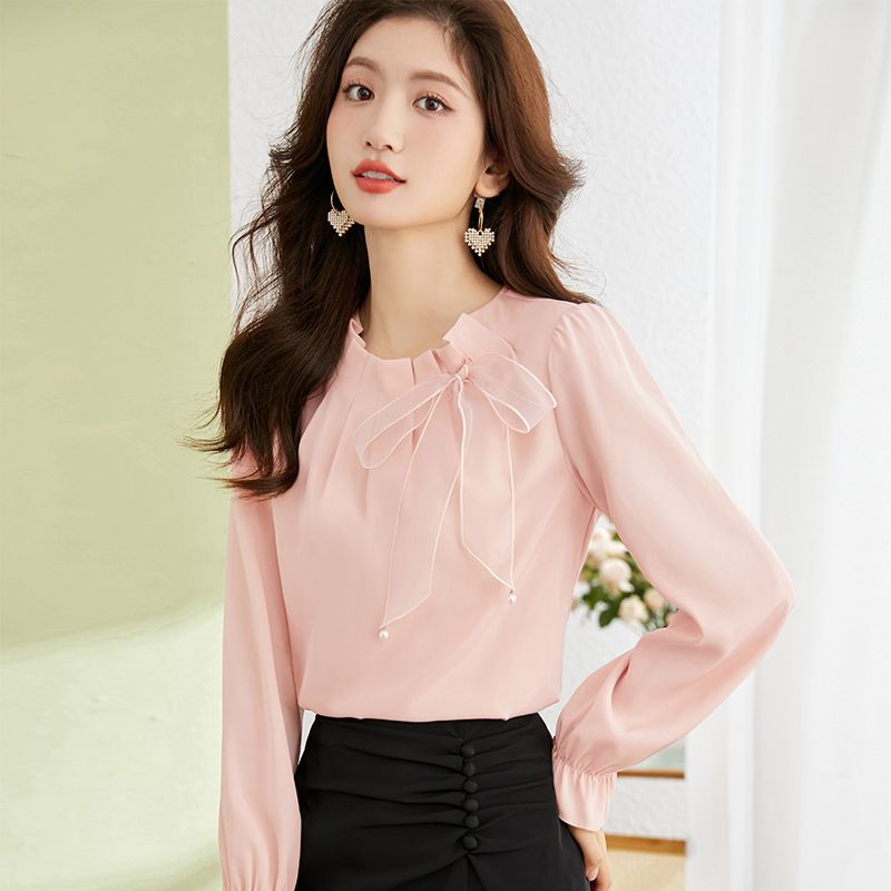 百搭洋氣蝴蝶結長袖襯衫(3色)