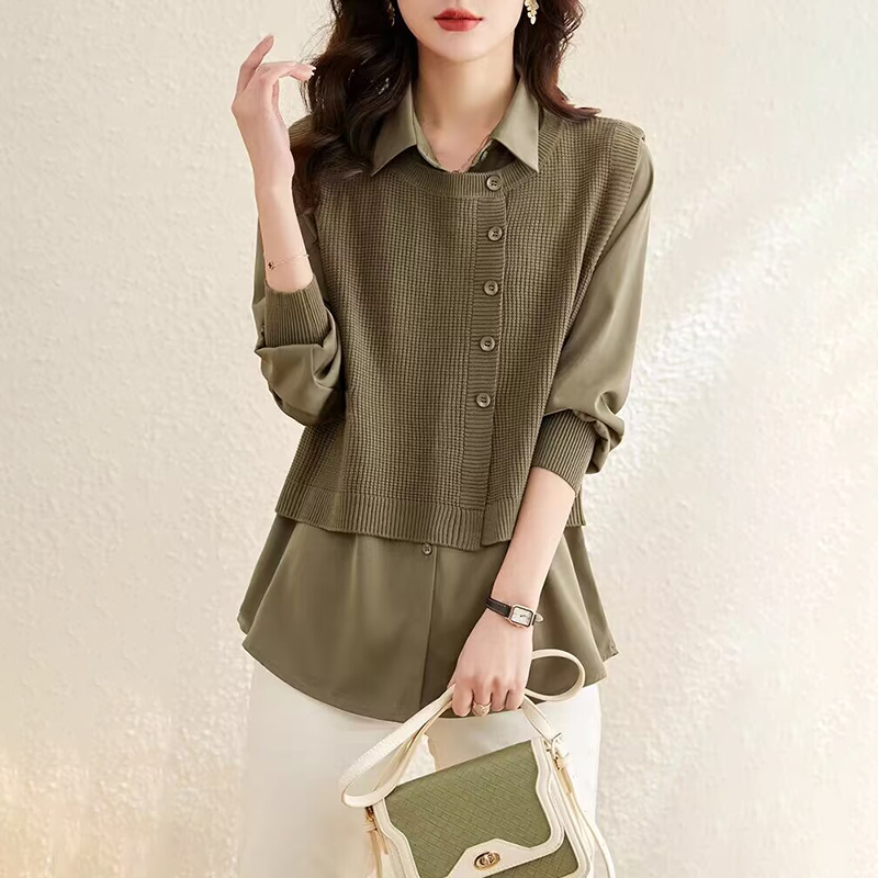 寬鬆休閒襯衫+針織馬甲兩件套(4色)