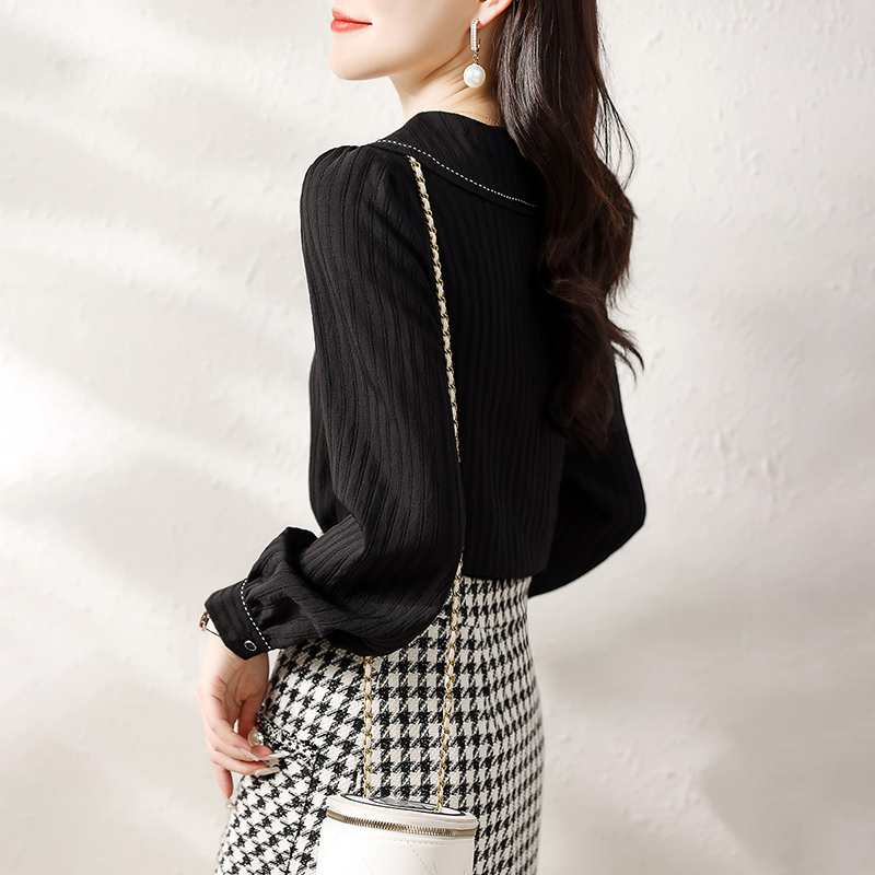 簡約撞色海軍領肌理感長袖襯衫(2色)