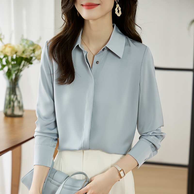 復古輕熟POLO領暗門襟長袖襯衫(4色)