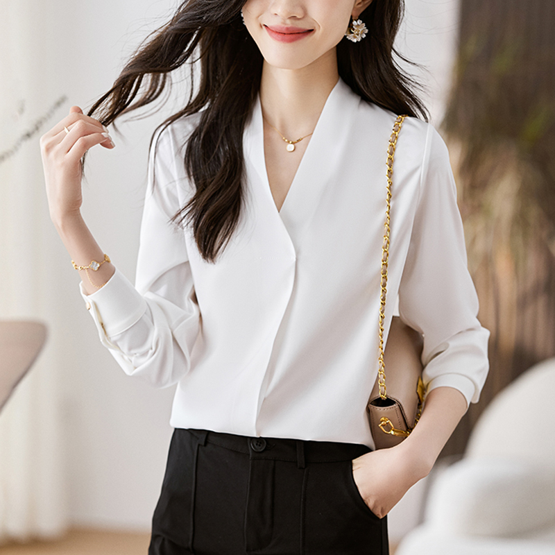 韓系百搭V領顯瘦長袖襯衫