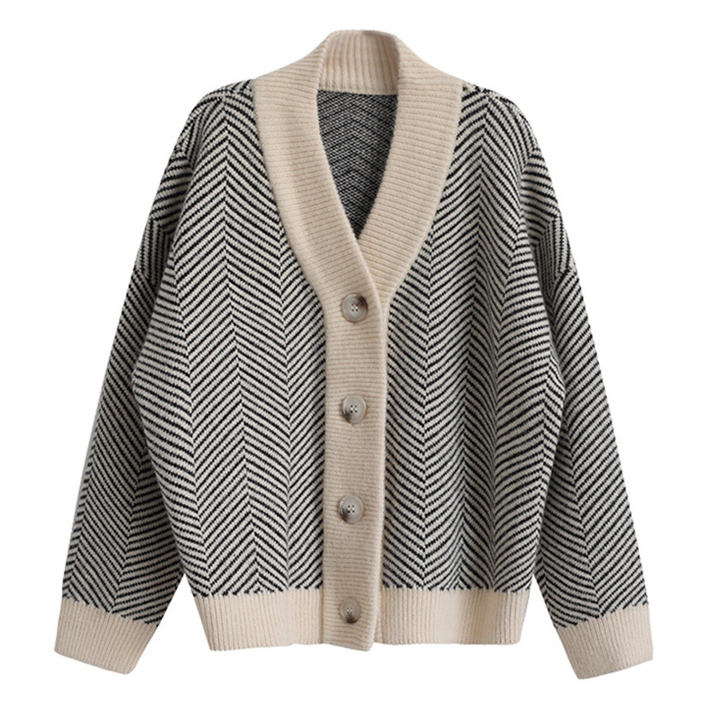 韓版條紋慵懶風寬鬆百搭針織開襟衫外套(2色)