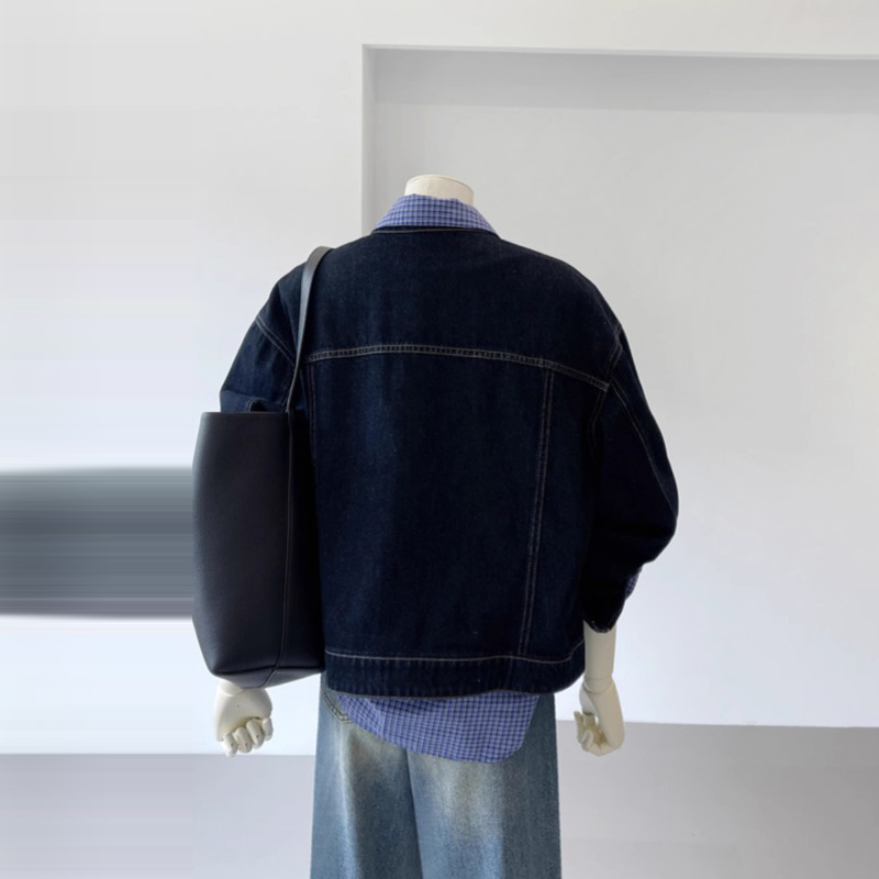 休閒立領單排扣夾克牛仔外套