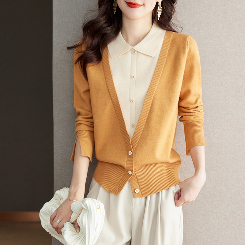 簡約娃娃領假兩件針織衫