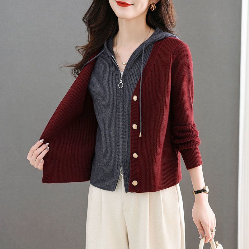 時尚連帽假兩件針織毛衣(3色)