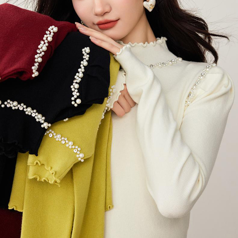 半高領木耳邊長袖正肩針織衫(4色)