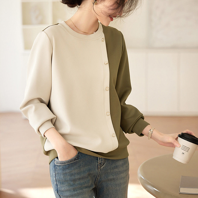 不規則設計休閒拼接撞色衛衣