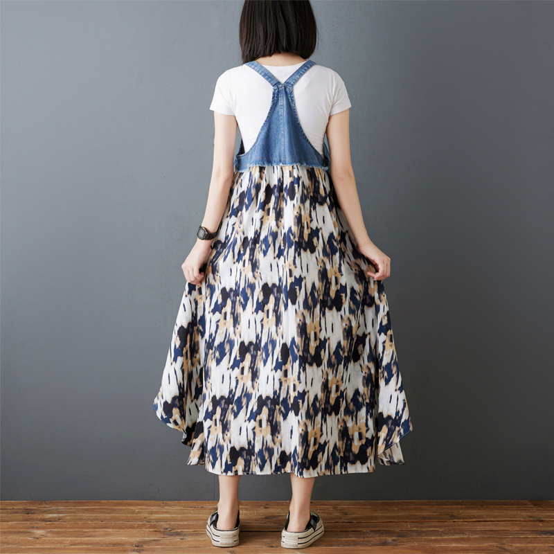 韓系荷葉邊牛仔拼接設計背帶款連身裙（8色）