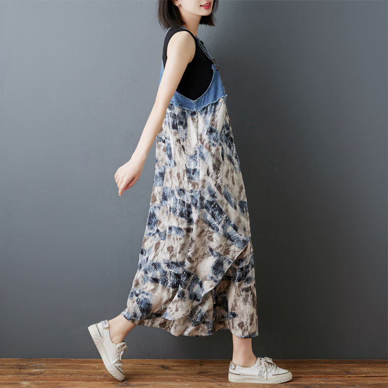 韓系荷葉邊牛仔拼接設計背帶款連身裙（8色）