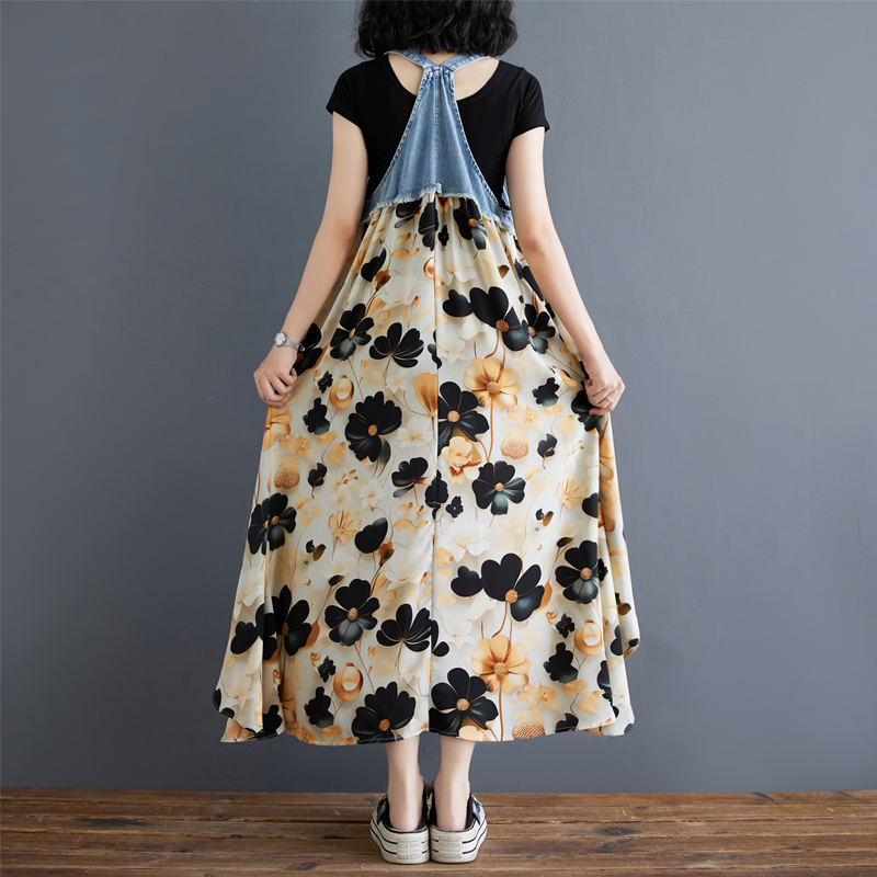 韓系荷葉邊牛仔拼接設計背帶款連身裙（14色）