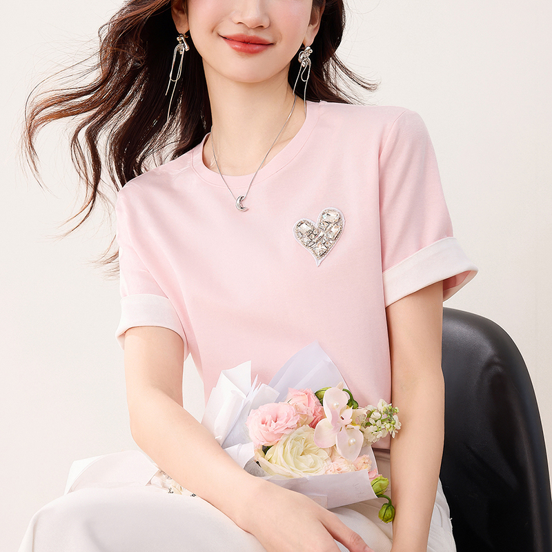 愛心釘鑽撞色短袖T恤