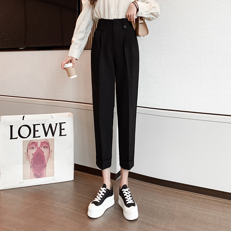 韓版休閒高腰九分蘿蔔褲(2色)