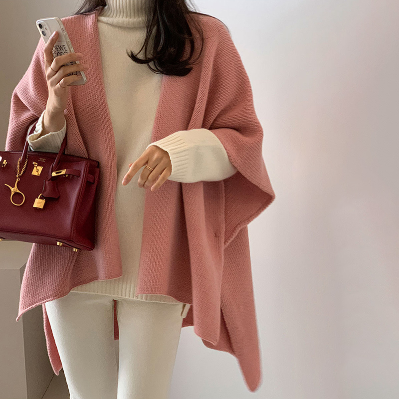 韓系寬鬆型H型純色毛針織背心披肩(5色)