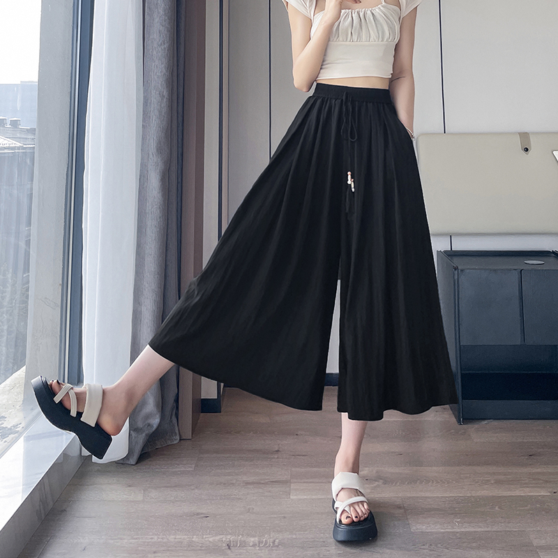 薄款高腰A字寬腳九分裙褲(2色)