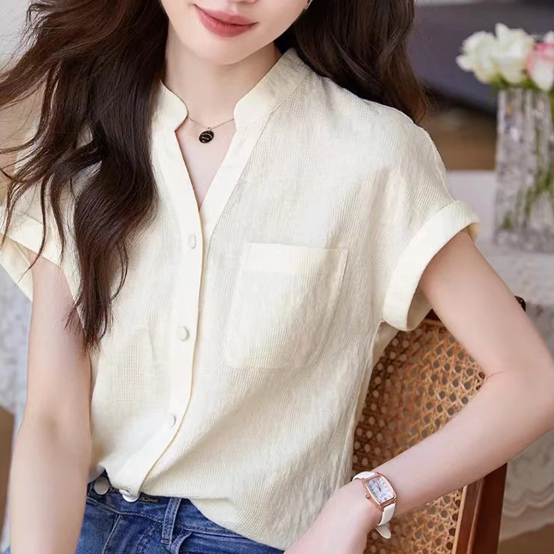 時尚小V領連肩袖襯衫(2色)