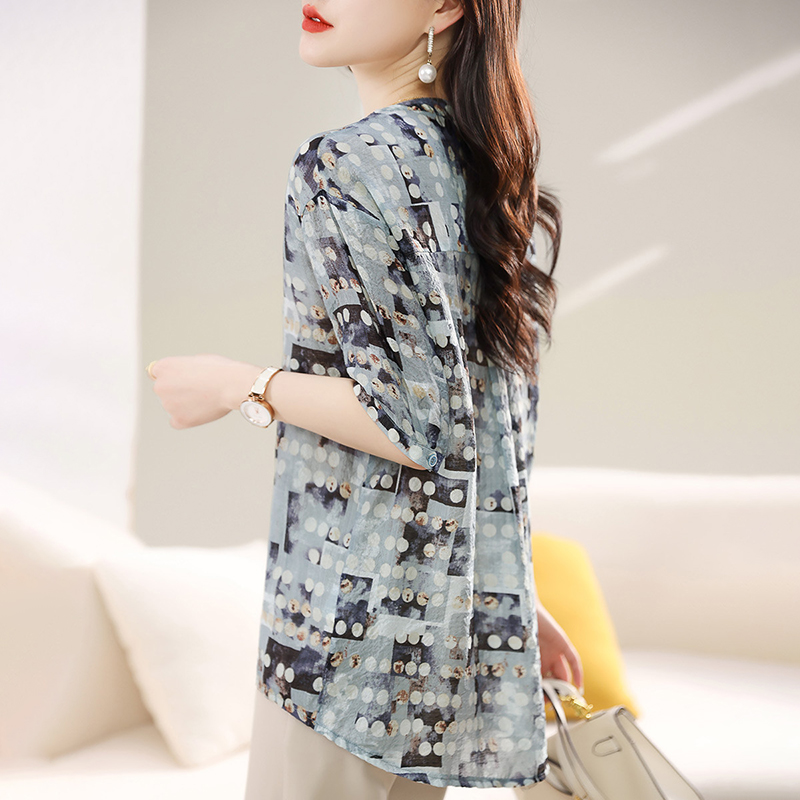 復古藍綠波點配色襯衫