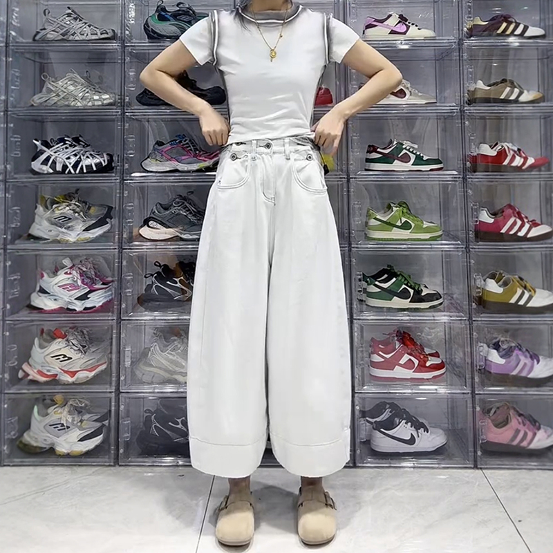 大碼梨形寬鬆百搭闊腿牛仔褲(2色)