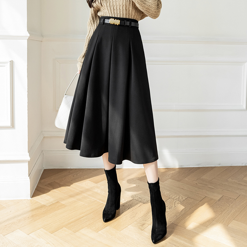 高腰遮胯顯瘦長款百褶A字裙(2色)