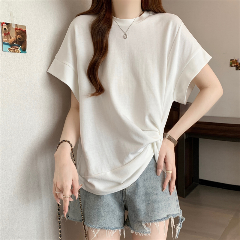 純色下擺扭結設計蝙蝠袖T恤(3色)