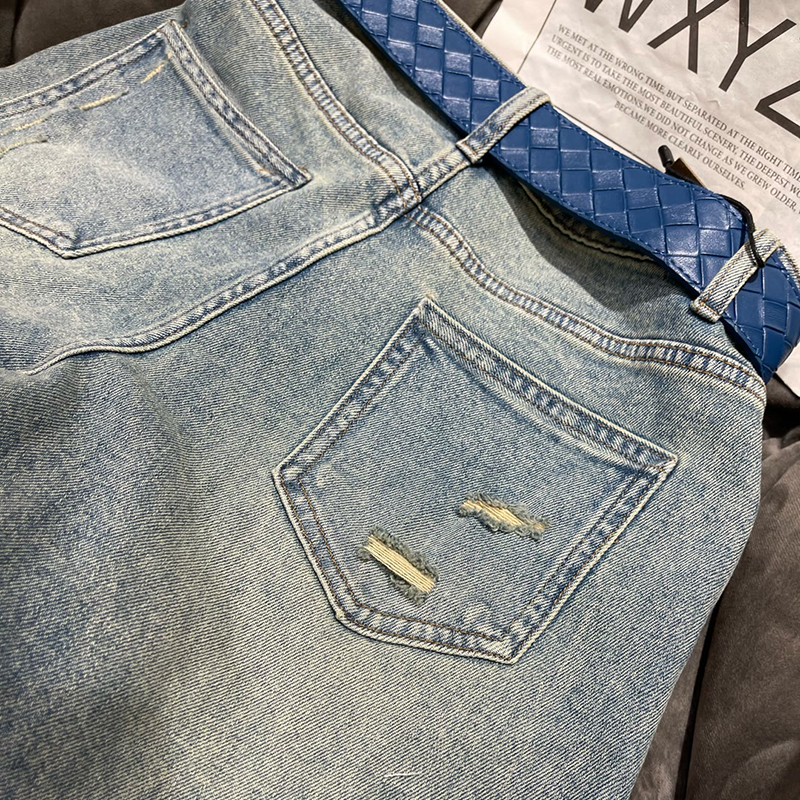 破洞高腰顯瘦彈性寬鬆牛仔短褲