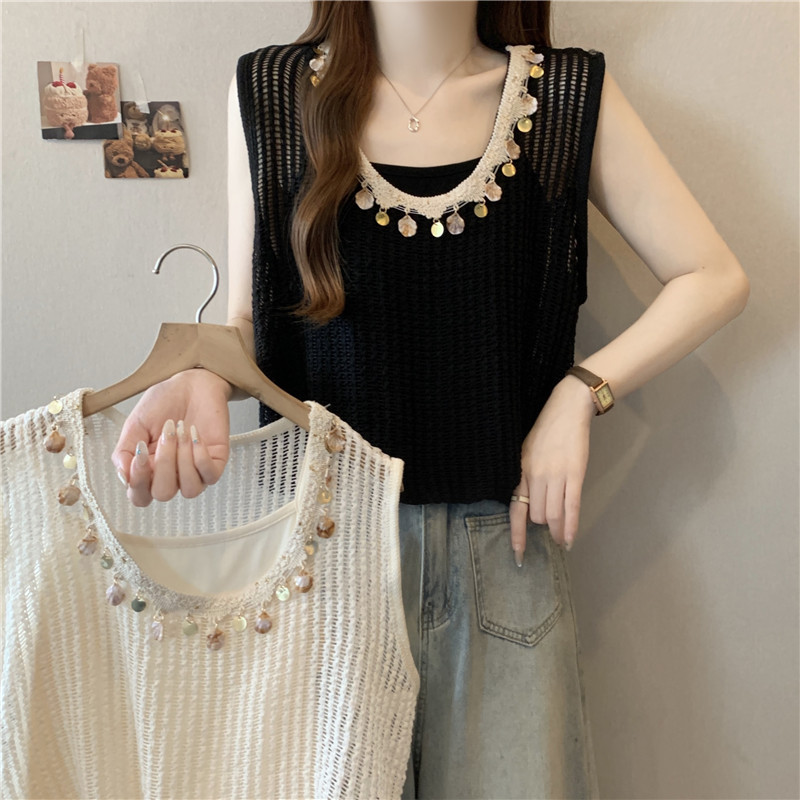 時尚百搭鏤空假兩件無袖坎肩(2色)