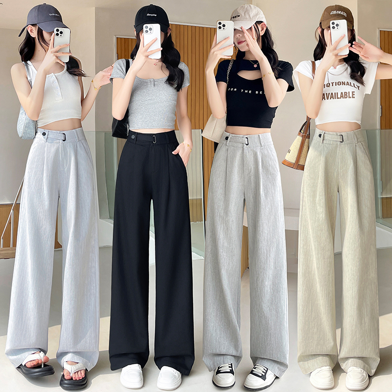 夏季新款高腰仿牛仔直筒拖地闊腿褲(4色)
