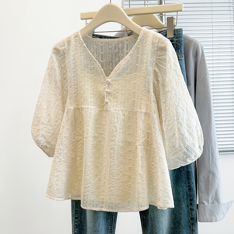 新款V領防曬雪紡短袖襯衫