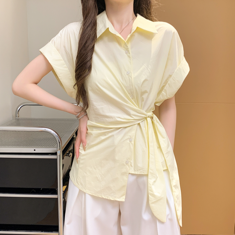 韓國休閒翻領繫帶排扣襯衫(3色)