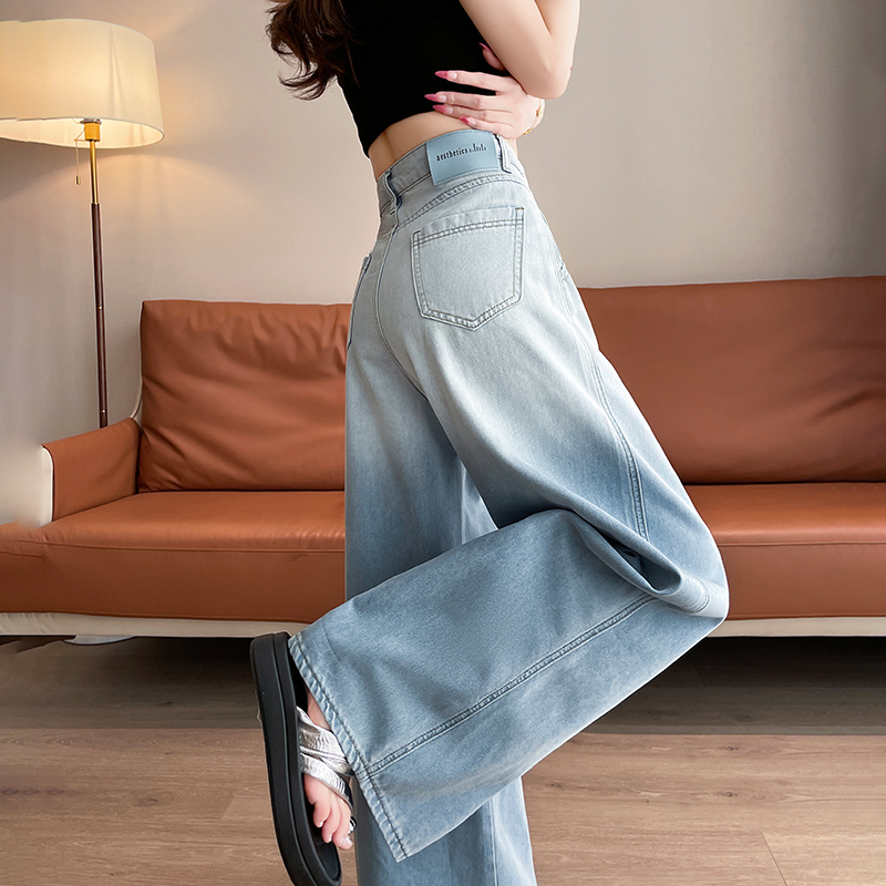 寬鬆垂感漸變色軟闊腿牛仔褲