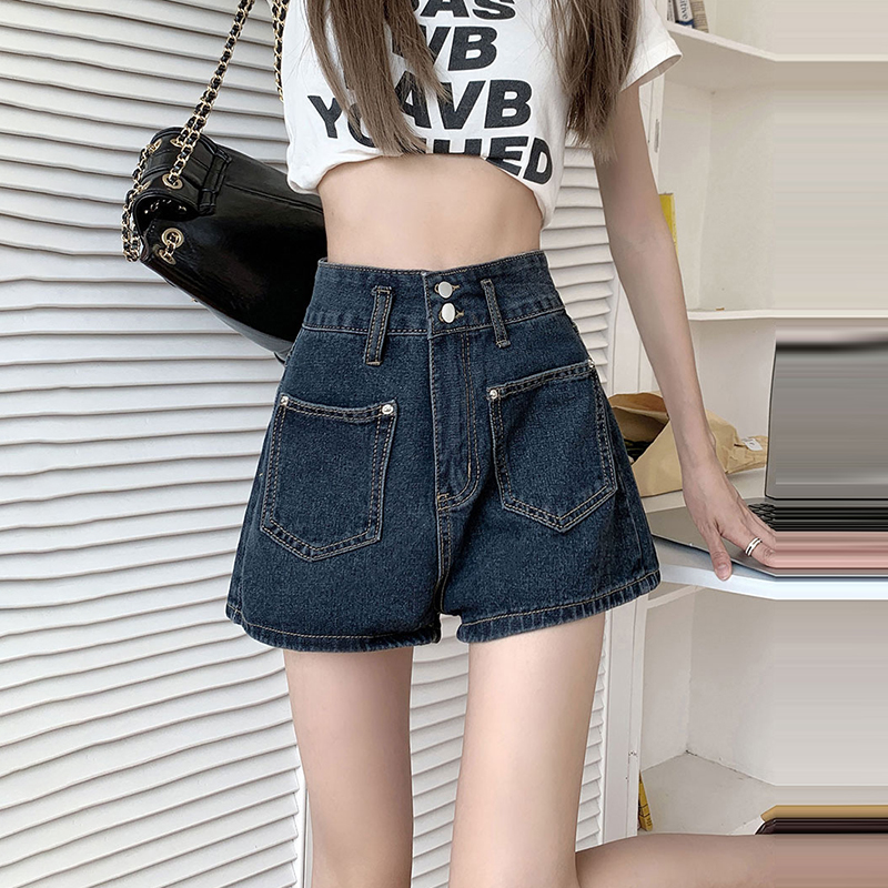 復古高腰A字直筒牛仔短褲