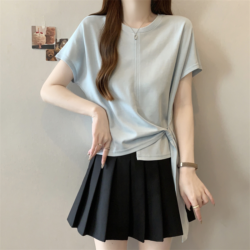 舒適圓領不規則擺圍短袖T恤(4色)