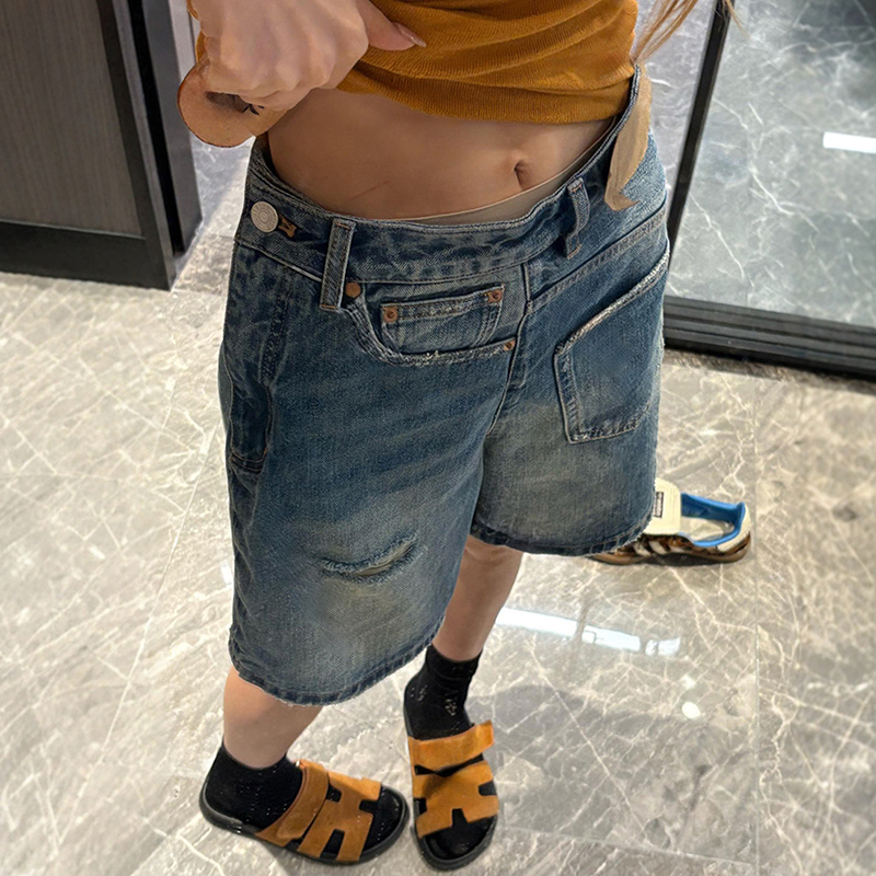 休閒高腰五分洞牛仔短褲