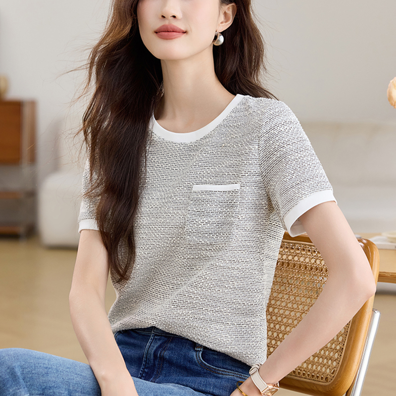 撞色圓領肌理感短袖T恤