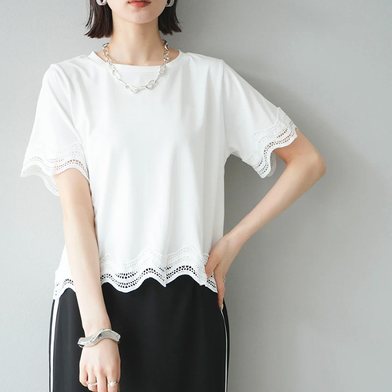 簡約圓領繡拼接短袖T恤(2色)