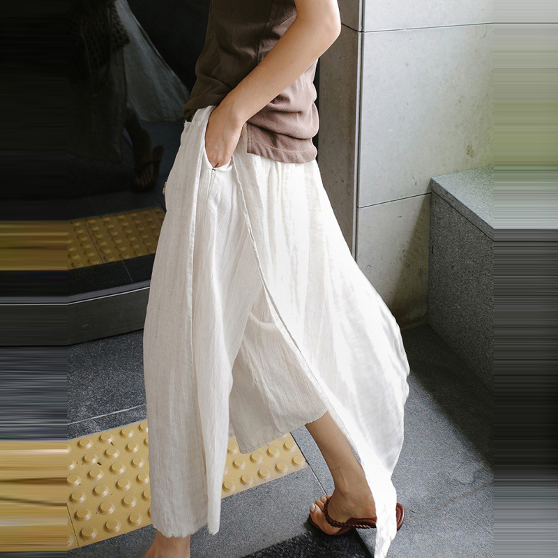 休閒假兩件開叉阔腿九分褲(2色)