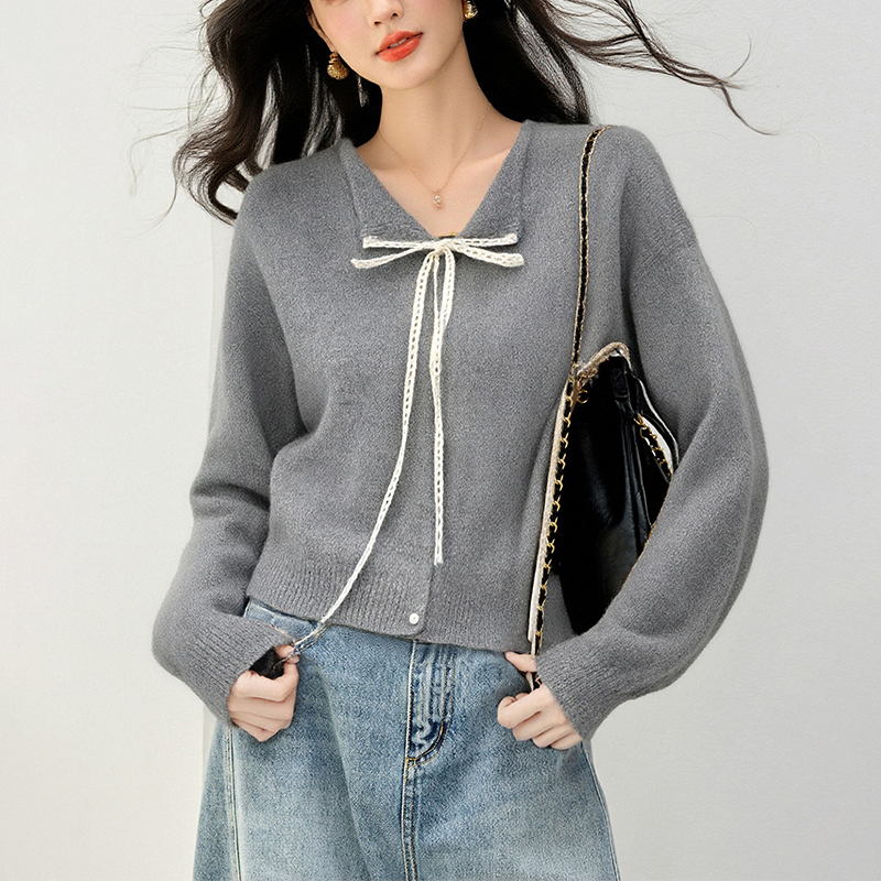 軟糯寬鬆蝴蝶結裝飾針織衫(2色)