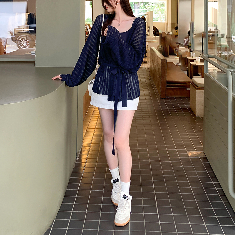 新款小眾鏤空長袖針織開襟衫(2色)