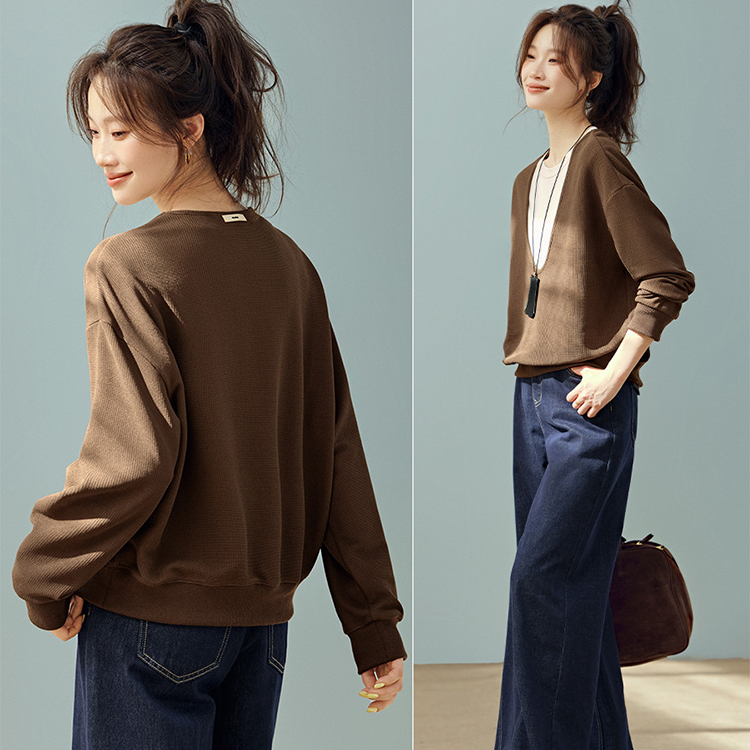 大U領疊穿假二件寬鬆休閒衛衣