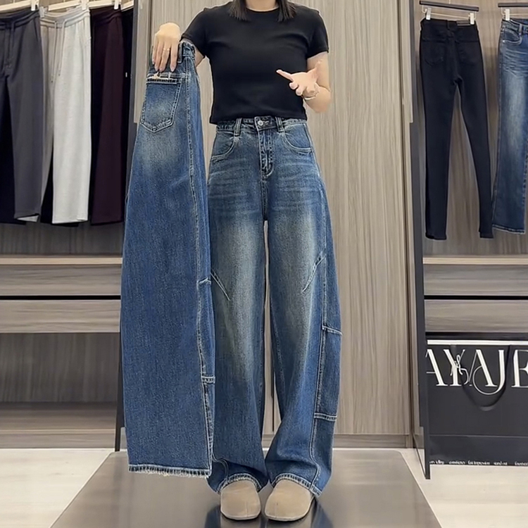 【S-4XL】大尺碼顯瘦寬鬆直筒彎刀寬褲