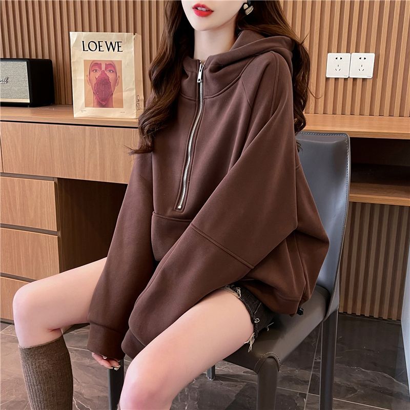 拉鏈連帽寬鬆短衛衣(3色)