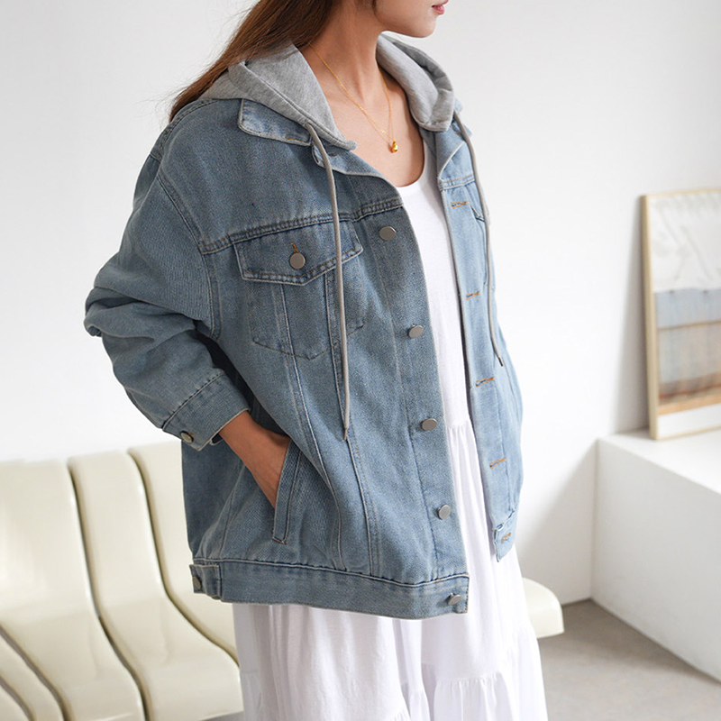 休閒水洗復古連帽牛仔夾克