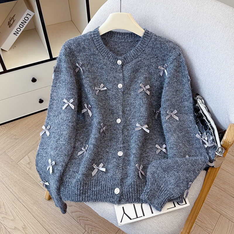 韓版蝴蝶結裝飾針織開襟衫(2色)