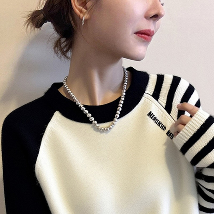 韓系黑白撞色條紋針織衫