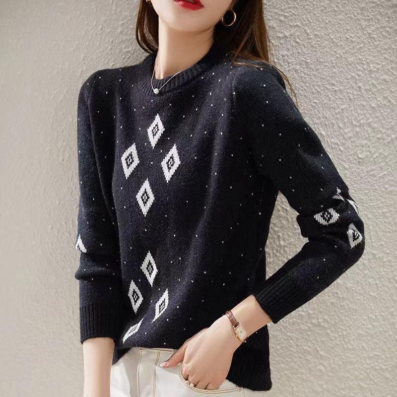 簡約提花圓領針織毛衣