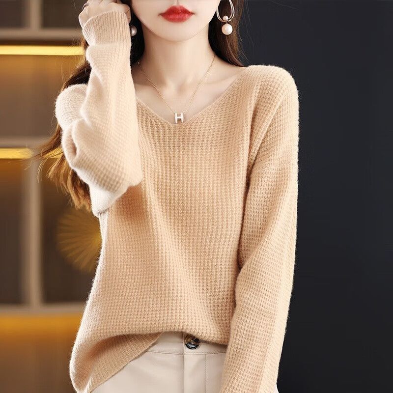 時尚V領長袖針織衫(5色)