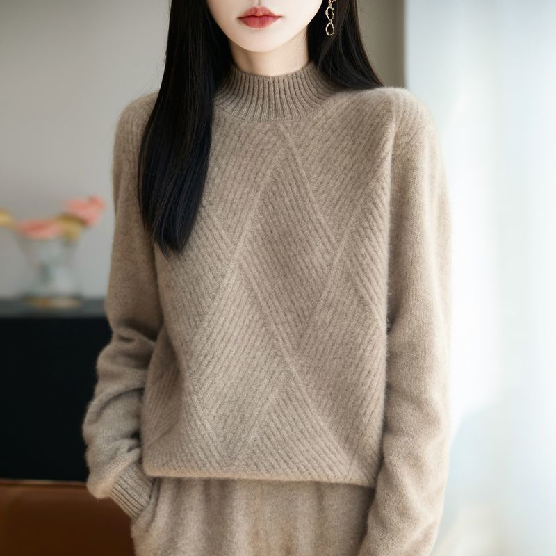 簡約半高領菱形斜紋針織毛衣(4色)