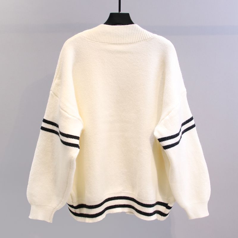 寬鬆V領刺繡小蜜蜂針織開襟衫(3色)