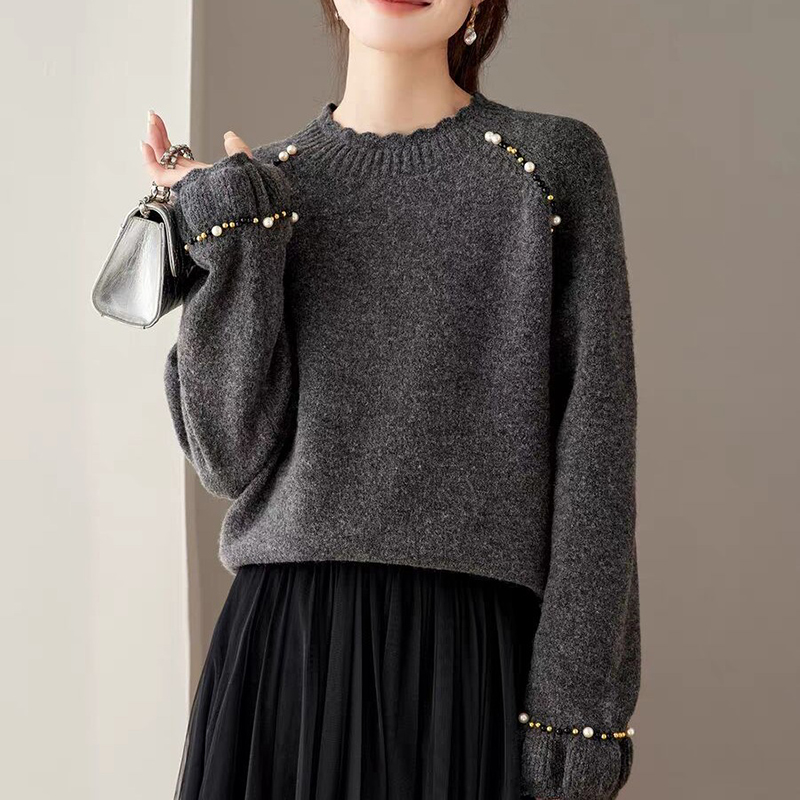 慵懶釘珠圓領針織毛衣(3色)