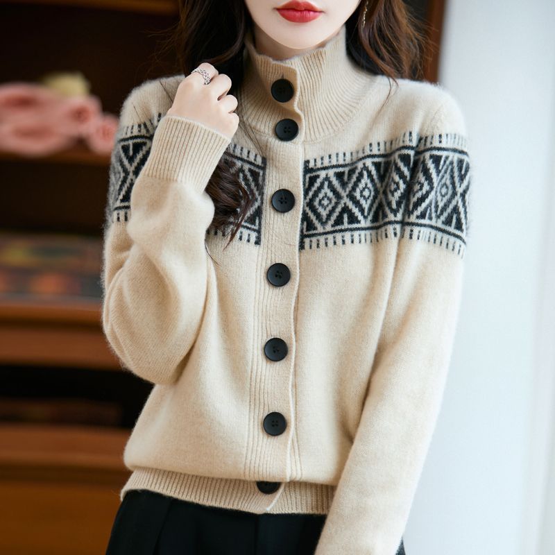 百搭立領提花加厚針織開襟衫(4色)