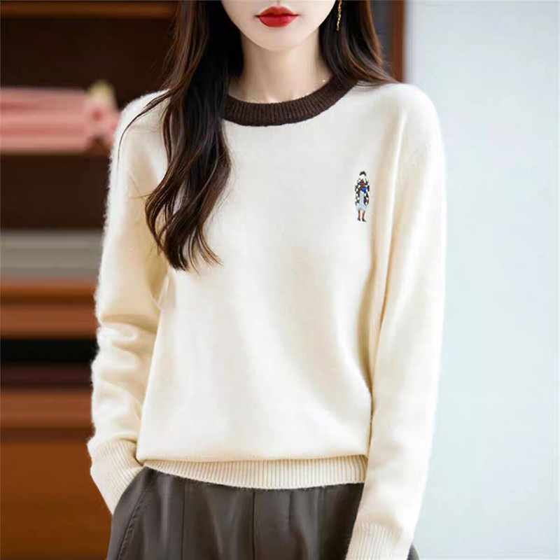 法式圓領撞色長袖拉毛針織衫(4色)